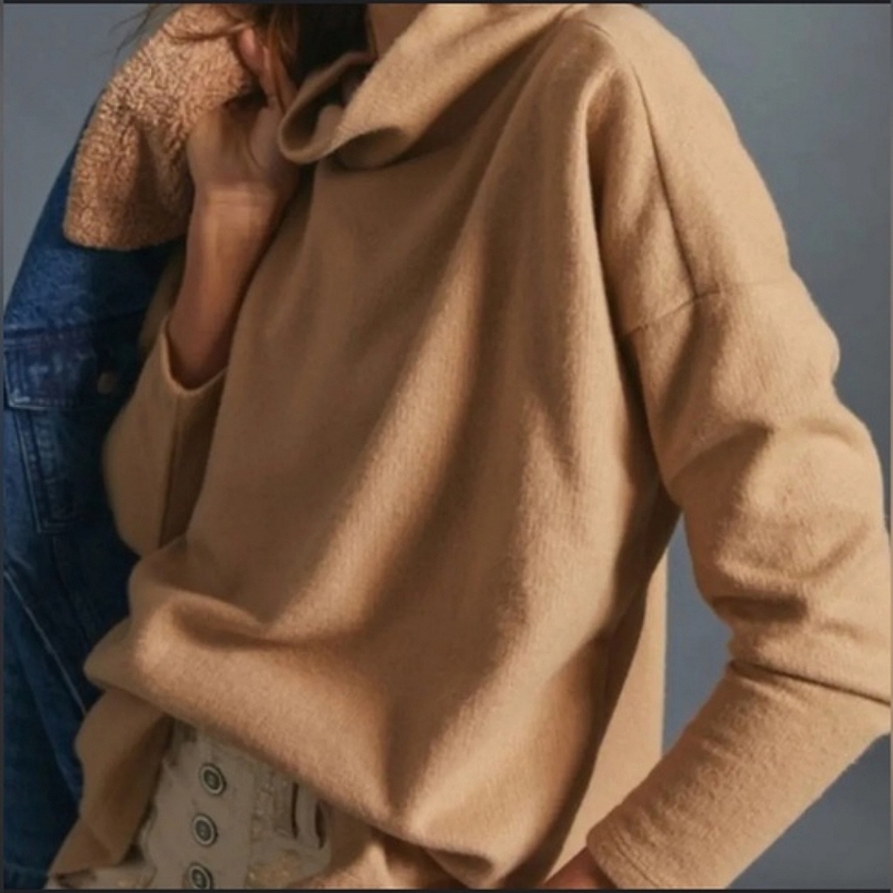 Anthropologie Theresa Tunic Sweater Relaxed Fit Brown Size XS Cabincore Mockneck